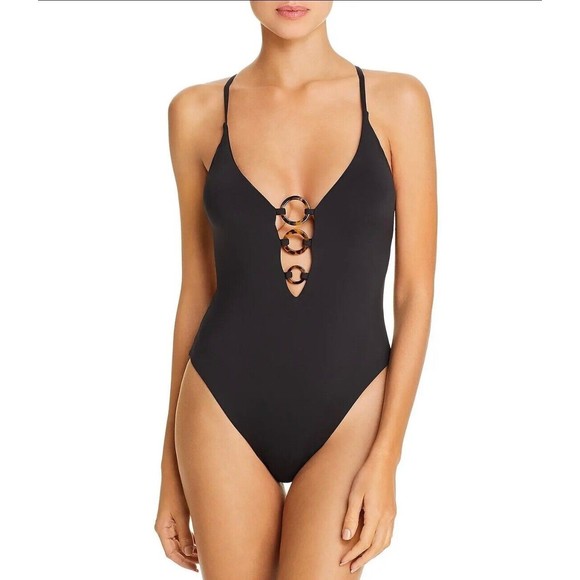 NWT Aqua Swim Women's Sz XS Three-Ring Plunge One Piece Swimsuit - Picture 1 of 9